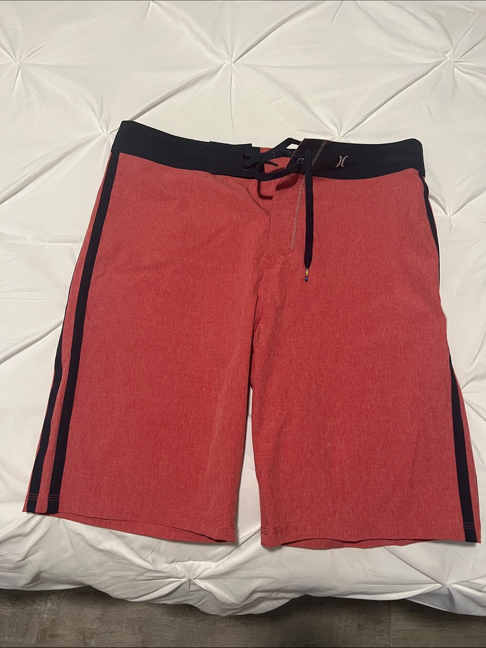 Hurley Coral-Red Boardshorts with Black Waistband and Stripes